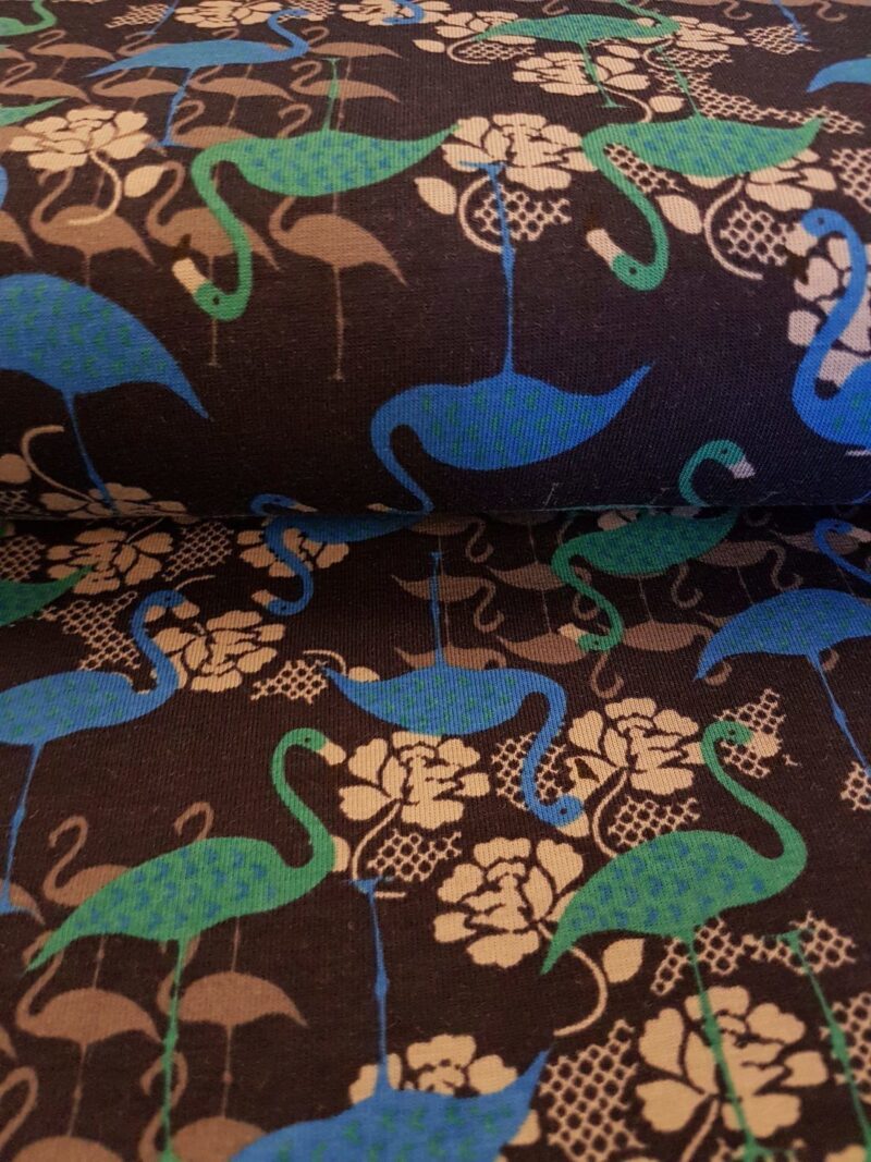 Flamingo, blå på grå bund, jersey - Info mangler