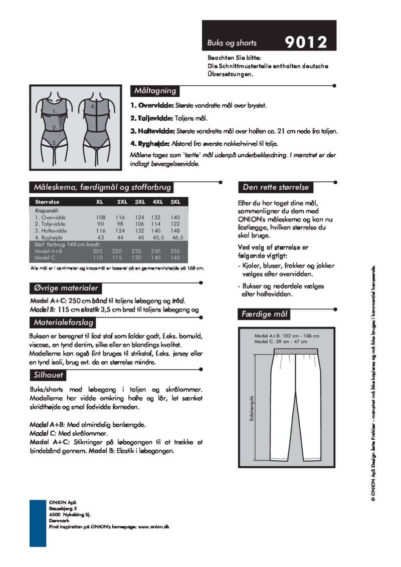 Buks og shorts, str. XL-5XL - Onion 9012 - Onion