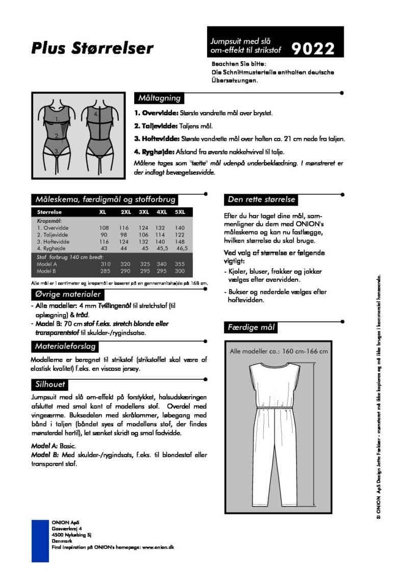 Jumpsuit med slå om-effekt til strikstof, str.XL - 5XL - Onion 9022 - Onion