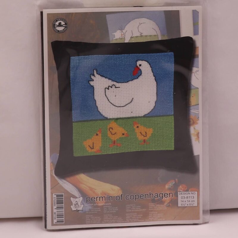 Broderi kit - Høne og kyllinger 14x14 cm -