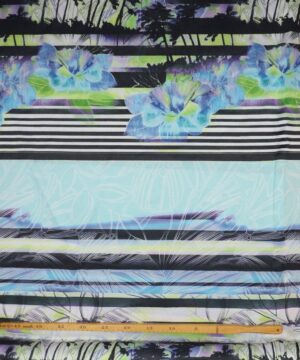 Blomster, palmer og striber, polyester jersey