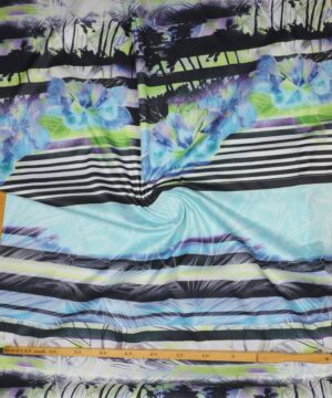 Blomster, palmer og striber, polyester jersey