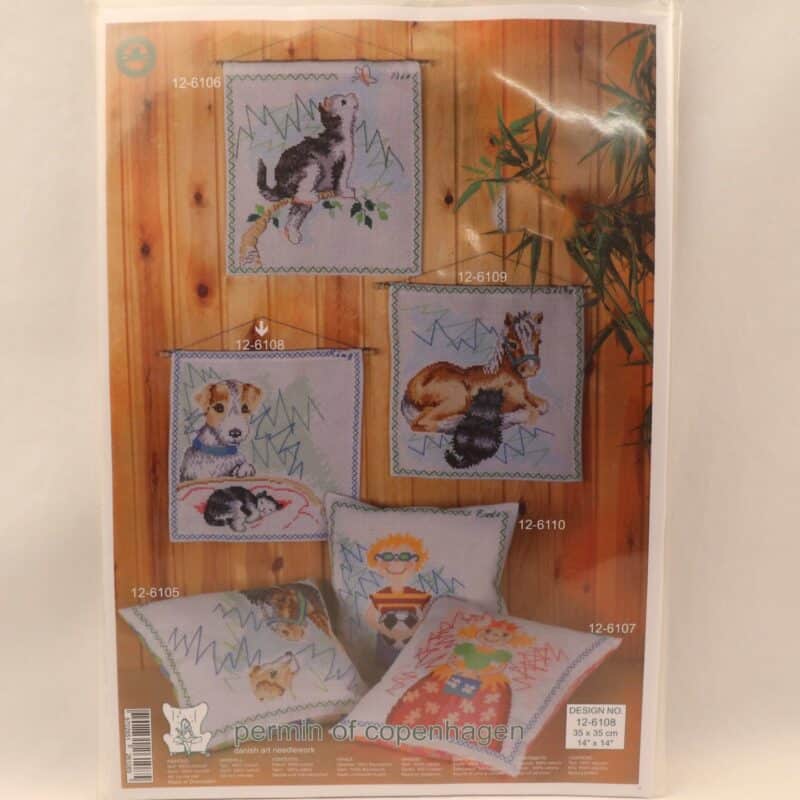 Broderi Kit - Hund og kat, 35x35 cm -