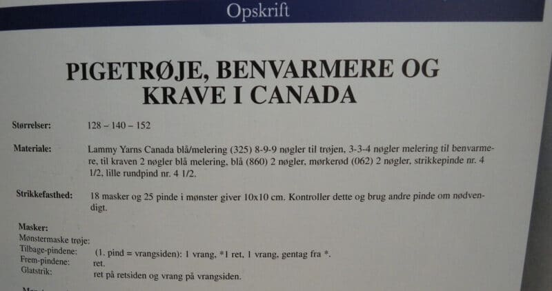 Pigetrøje mm. strikkeopskrift til Canada garn -