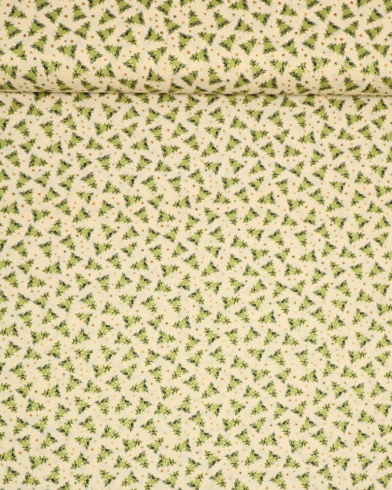 Juletræer m. guld på creme bund - Patchwork - Info mangler