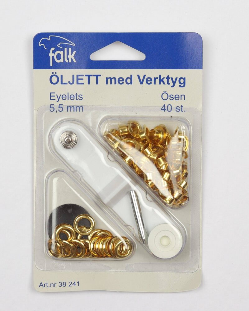 Snøreringe m. værktøj 5,5 mm, 40 stk. -