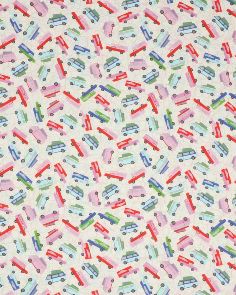 Autocampere på hvid bund - Patchwork - Stoffabrics