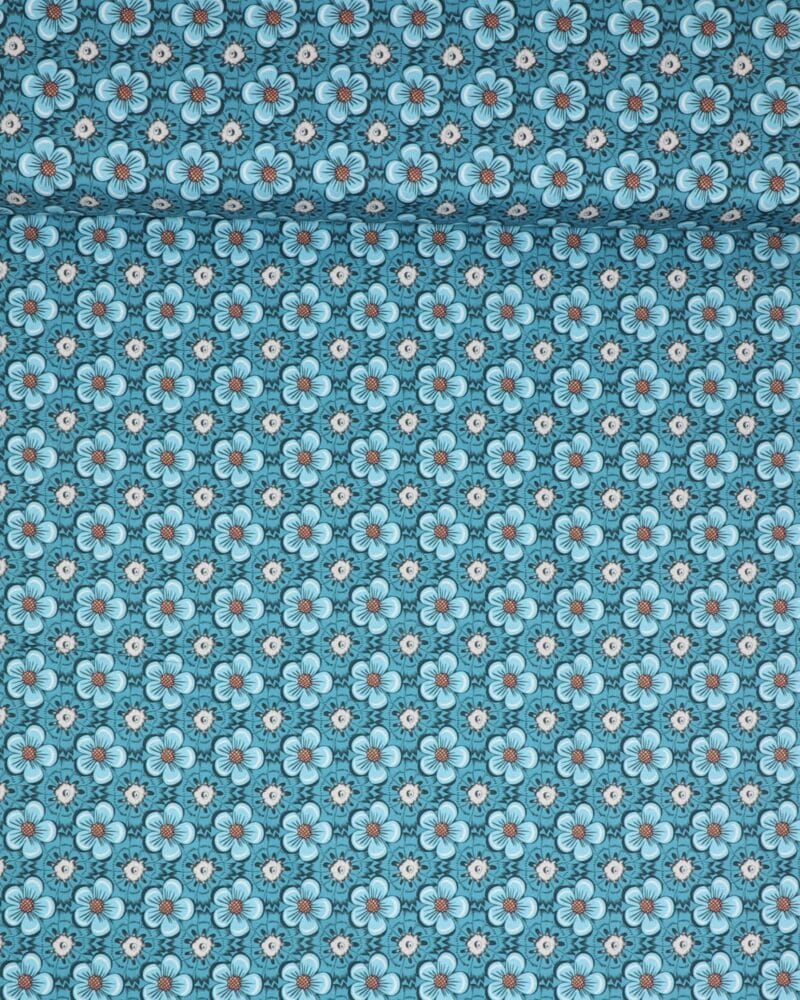 Lyseblå blomster på blå - Patchwork - Eyelike Fabrics