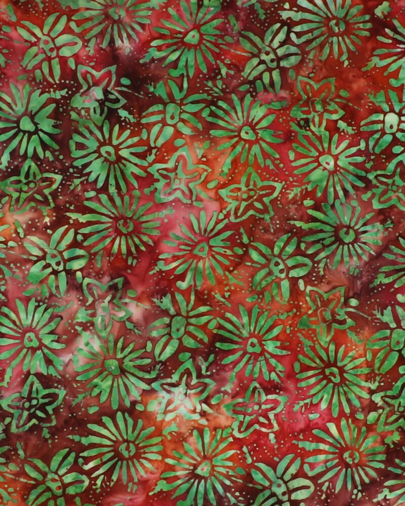 Grønne blomster på rødbrune farver - Bali - Eyelike Fabrics
