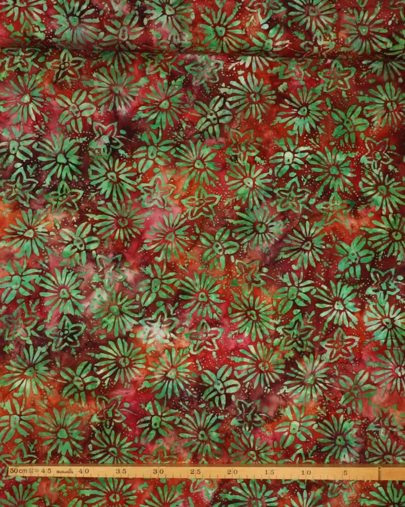 Grønne blomster på rødbrune farver - Bali - Eyelike Fabrics