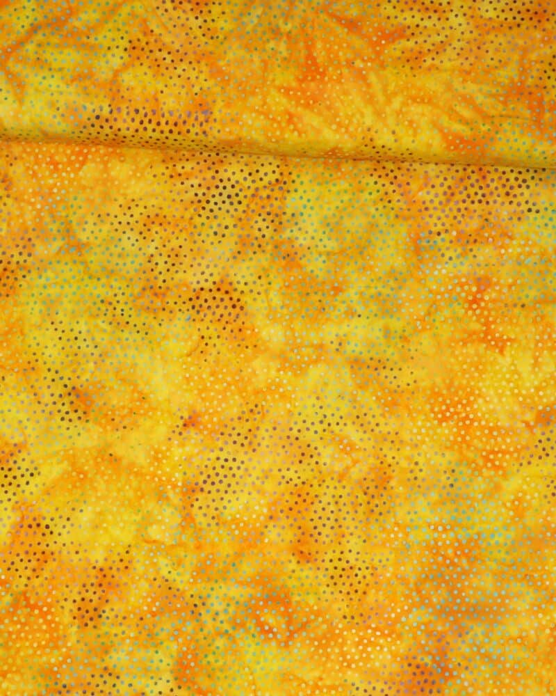 Gul/orange m. lilla og turkis prikker - Bali - Eyelike Fabrics