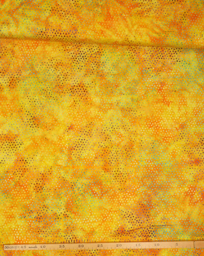 Gul/orange m. lilla og turkis prikker - Bali - Eyelike Fabrics