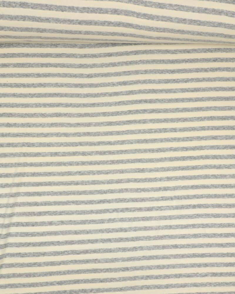 Lys grå/offwhite striber - Uld/polyester jersey - Info mangler