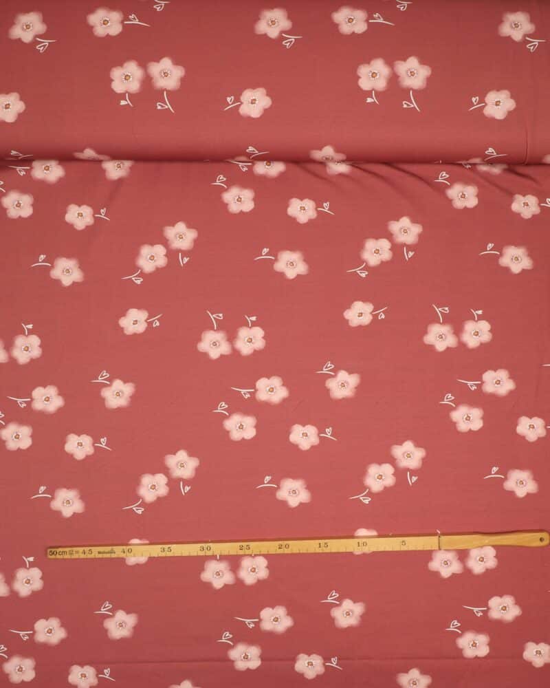 Støvet mørk rosa m. blomst - Jersey - Swafing