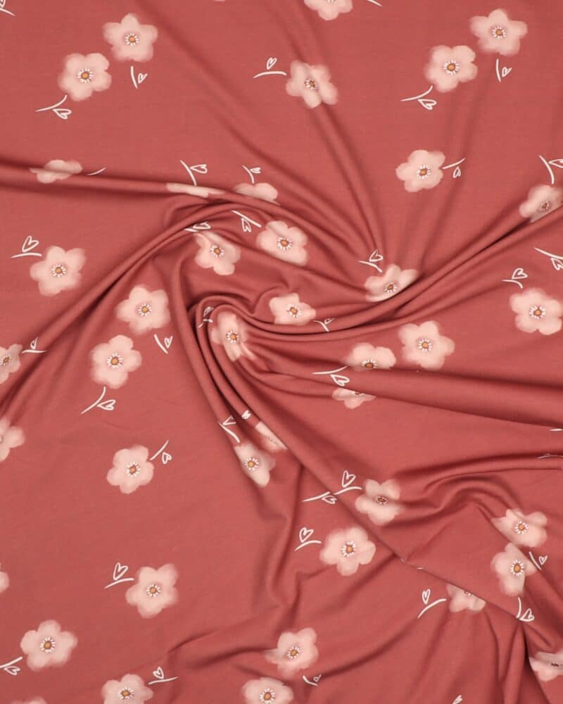 Støvet mørk rosa m. blomst - Jersey - Swafing
