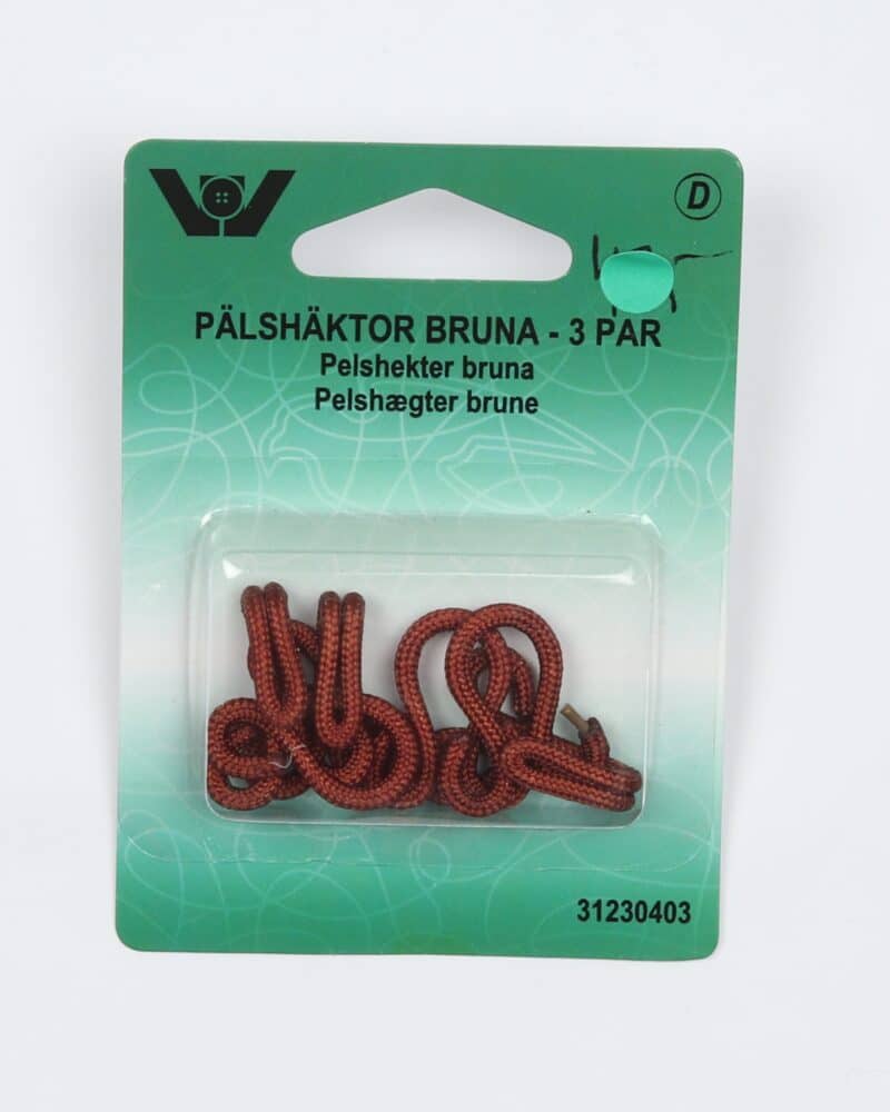 Pels hægter, 3 par brune -