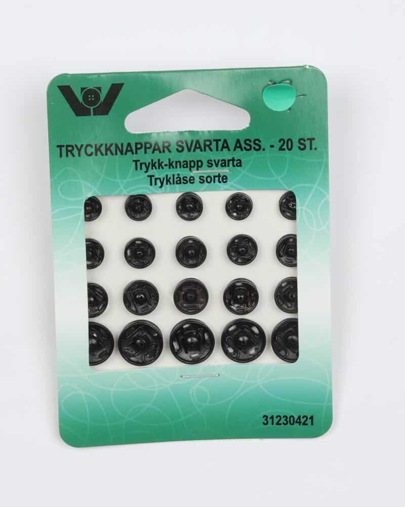 Sorte trykknapper 20 stk ass. -