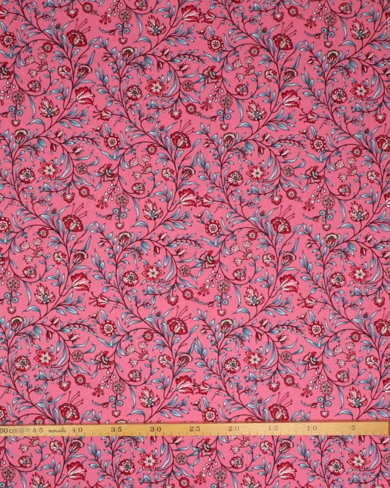 Atelier Glashouwer, rød/blå på pink - Patchwork - Eyelike Fabrics