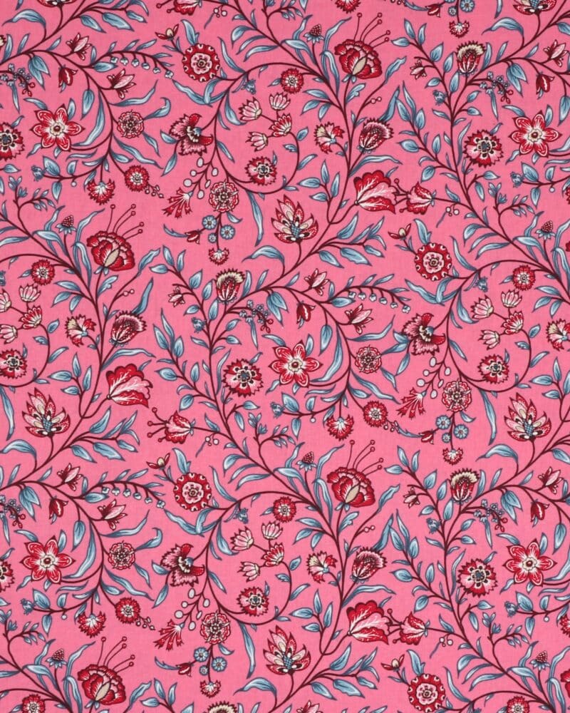 Atelier Glashouwer, rød/blå på pink - Patchwork - Eyelike Fabrics