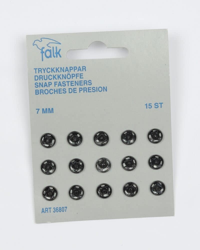 Sorte trykknapper, 15 stk 7 mm -