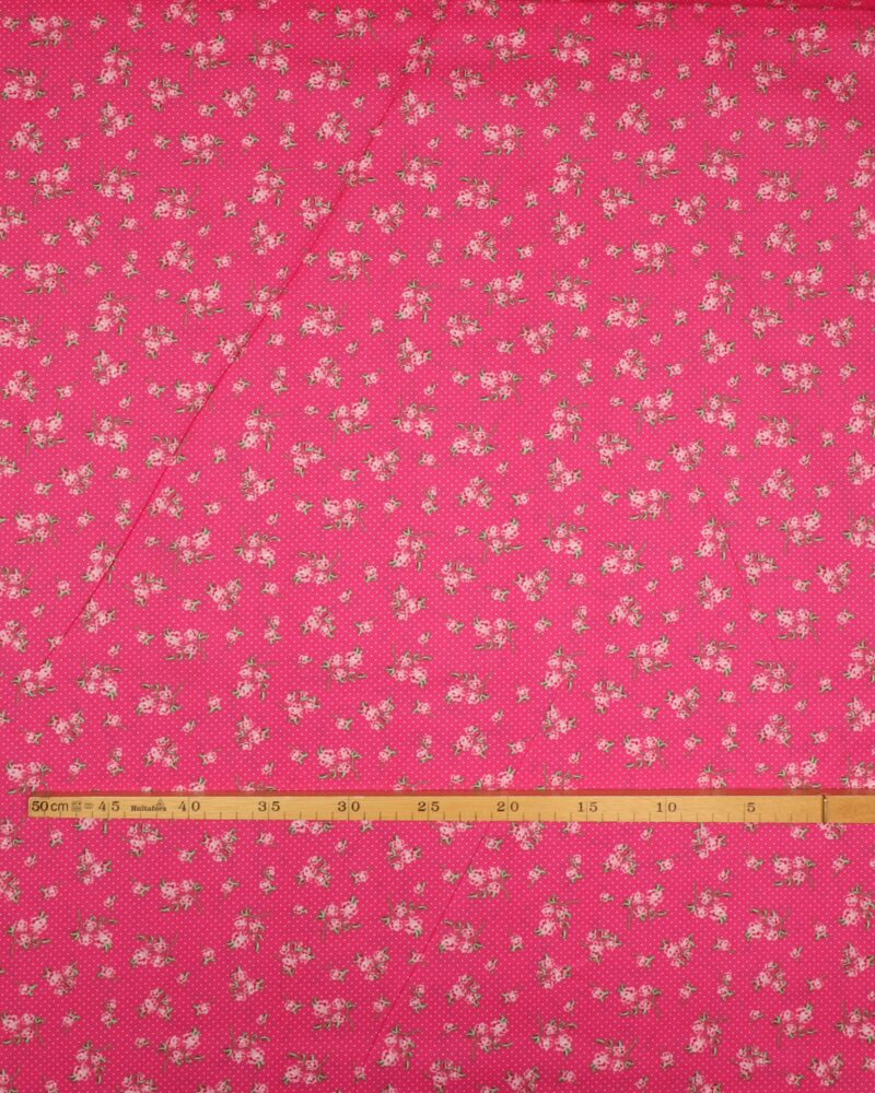 Små blomster på pink bundfarve - Bomuld - Balsløv