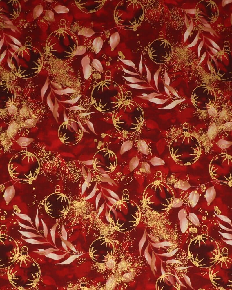 Petit Cristal, rød m. julekugler - Patchwork - Stoffabrics