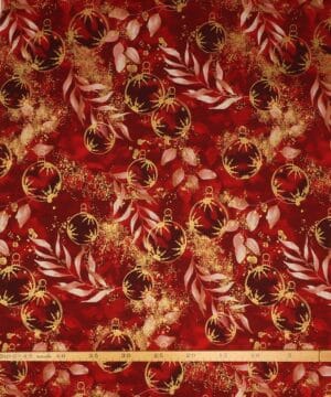 Petit Cristal, rød m. julekugler - Patchwork - Stoffabrics