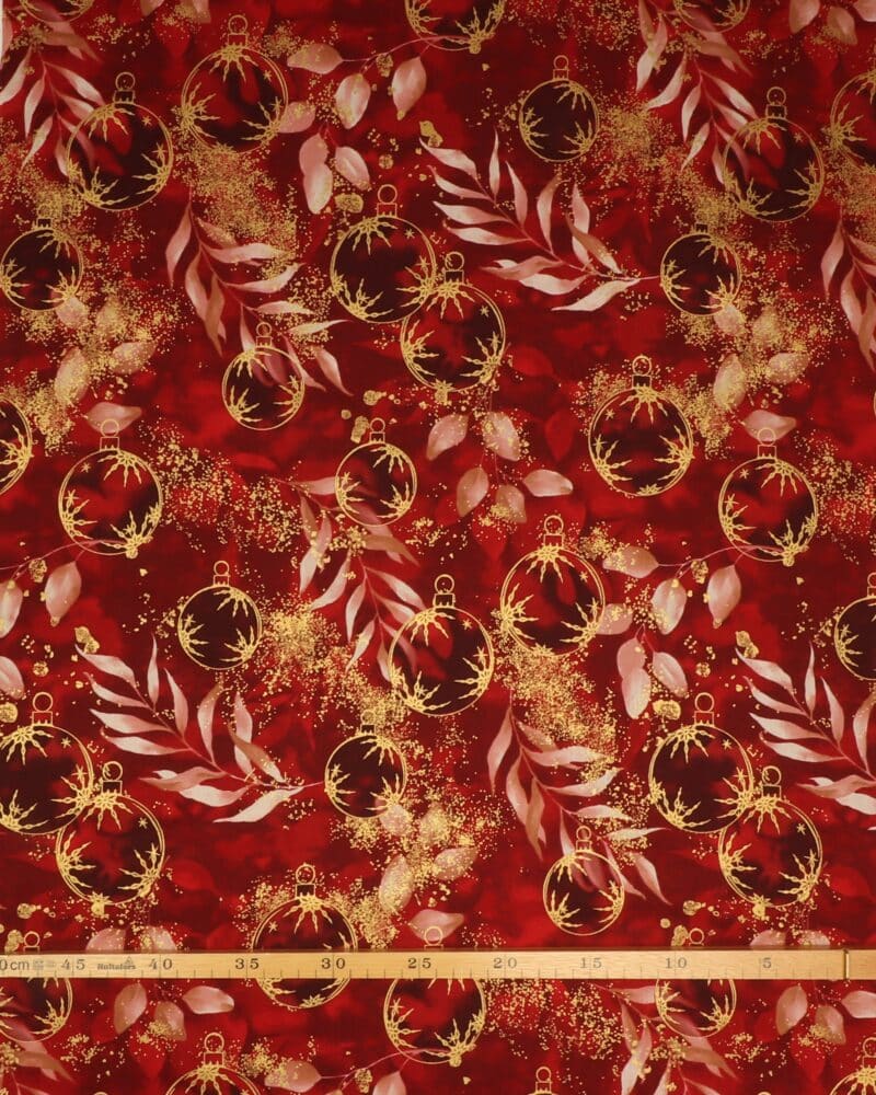 Petit Cristal, rød m. julekugler - Patchwork - Stoffabrics