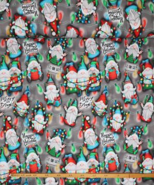 Jule gnomer m. lyskæder og gaver på grå - Jersey - Info mangler