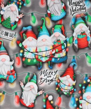 Jule gnomer m. lyskæder og gaver på grå - Jersey - Info mangler
