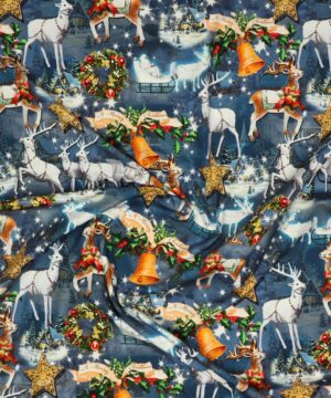 Rensdyr og juleklokke på blå bund - Jersey - Info mangler