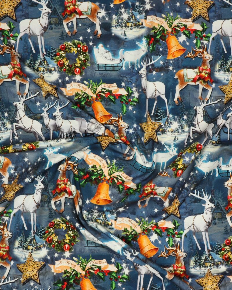 Rensdyr og juleklokke på blå bund - Jersey - Info mangler