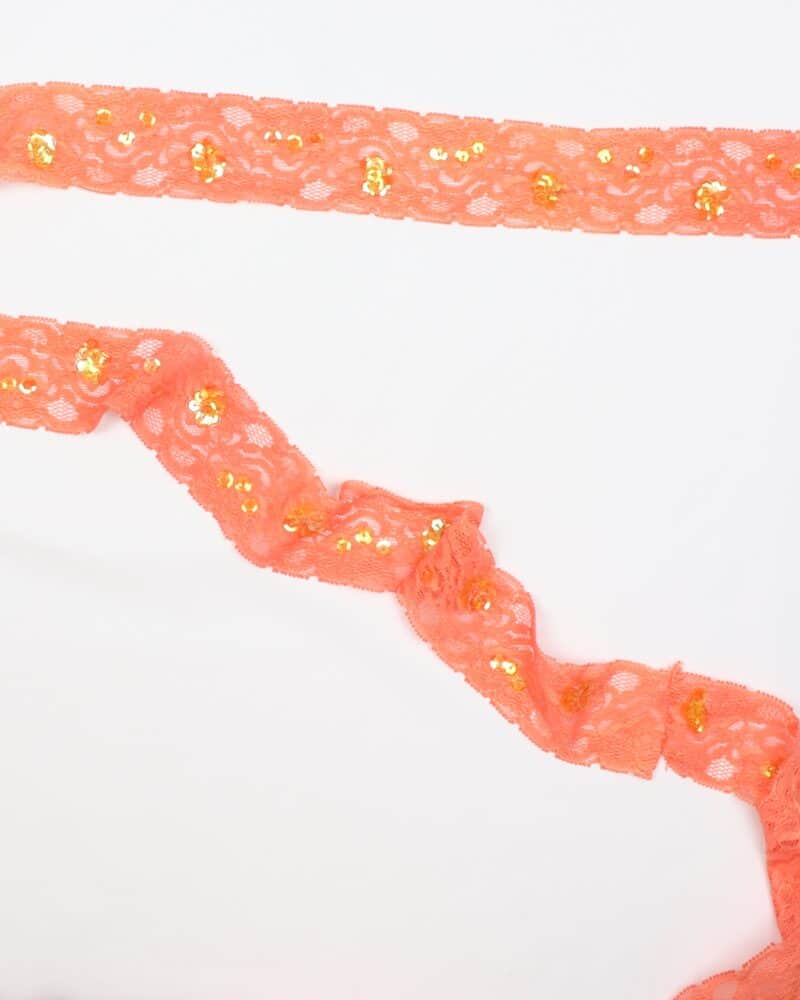 Elastisk blonde, orange med gule palietter - 40 mm -