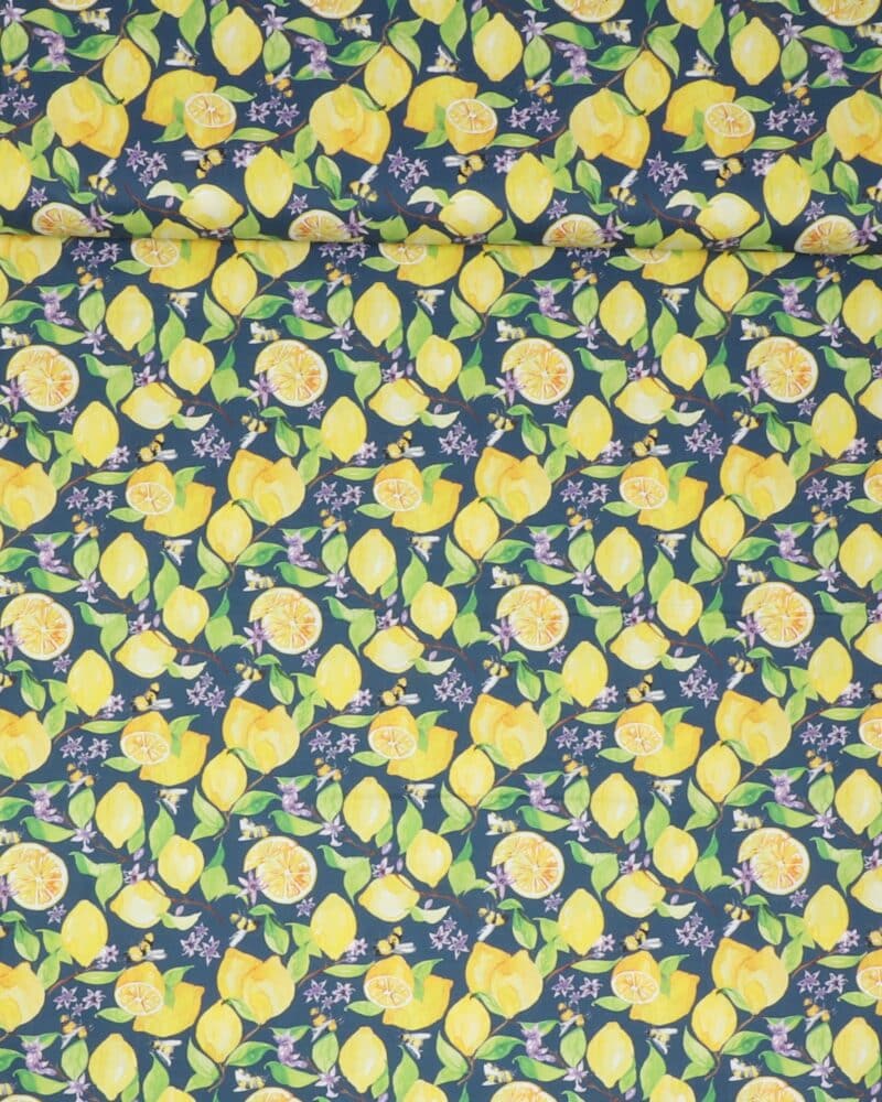 Citroner og bier på blå bund - Patchwork - Paintbrush studio fabrics