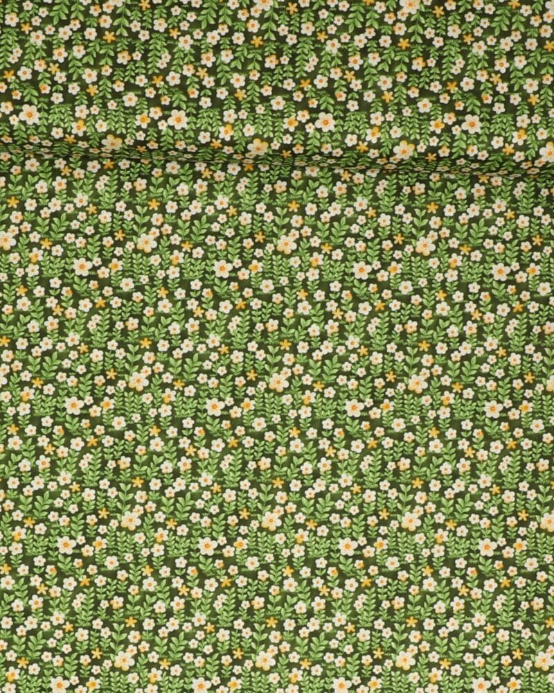 Blomster på stilke med blade på grøn bund - Patchwork - Paintbrush studio fabrics