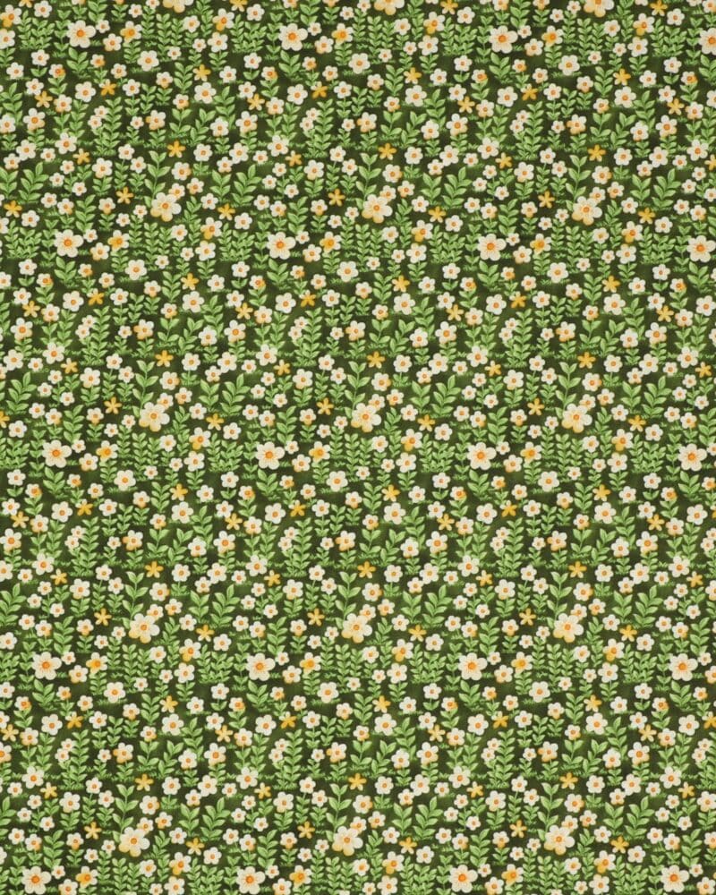 Blomster på stilke med blade på grøn bund - Patchwork - Paintbrush studio fabrics