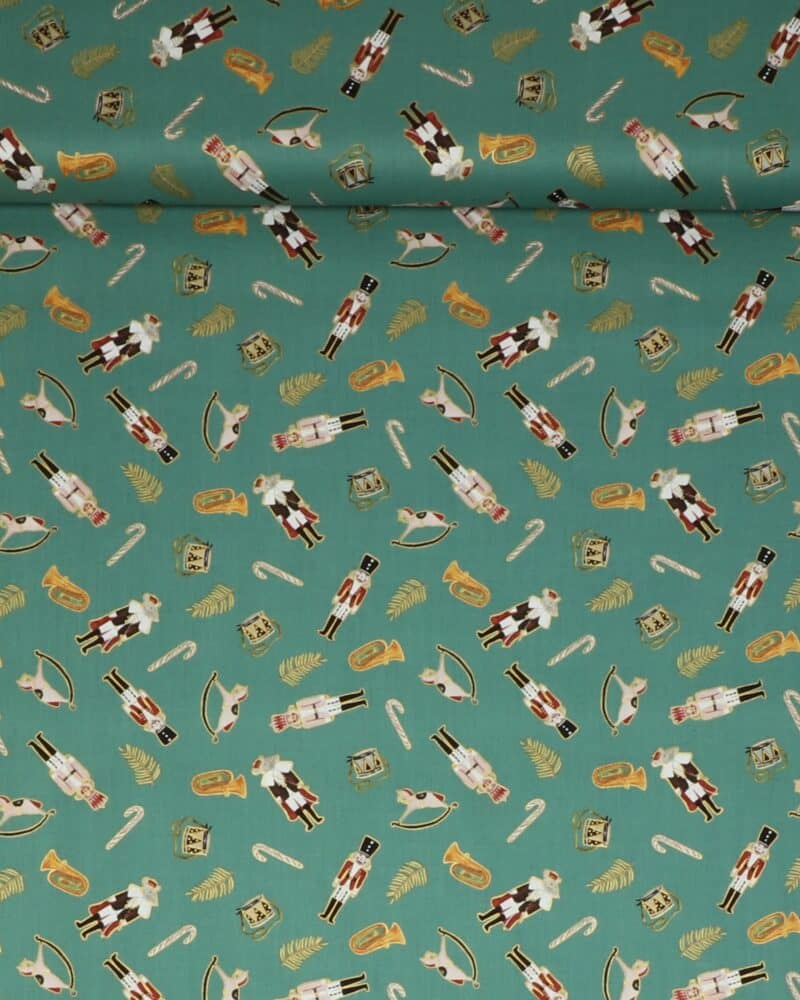 Noel, nøddeknækker figurer på grøn - Patchwork - Figo fabrics