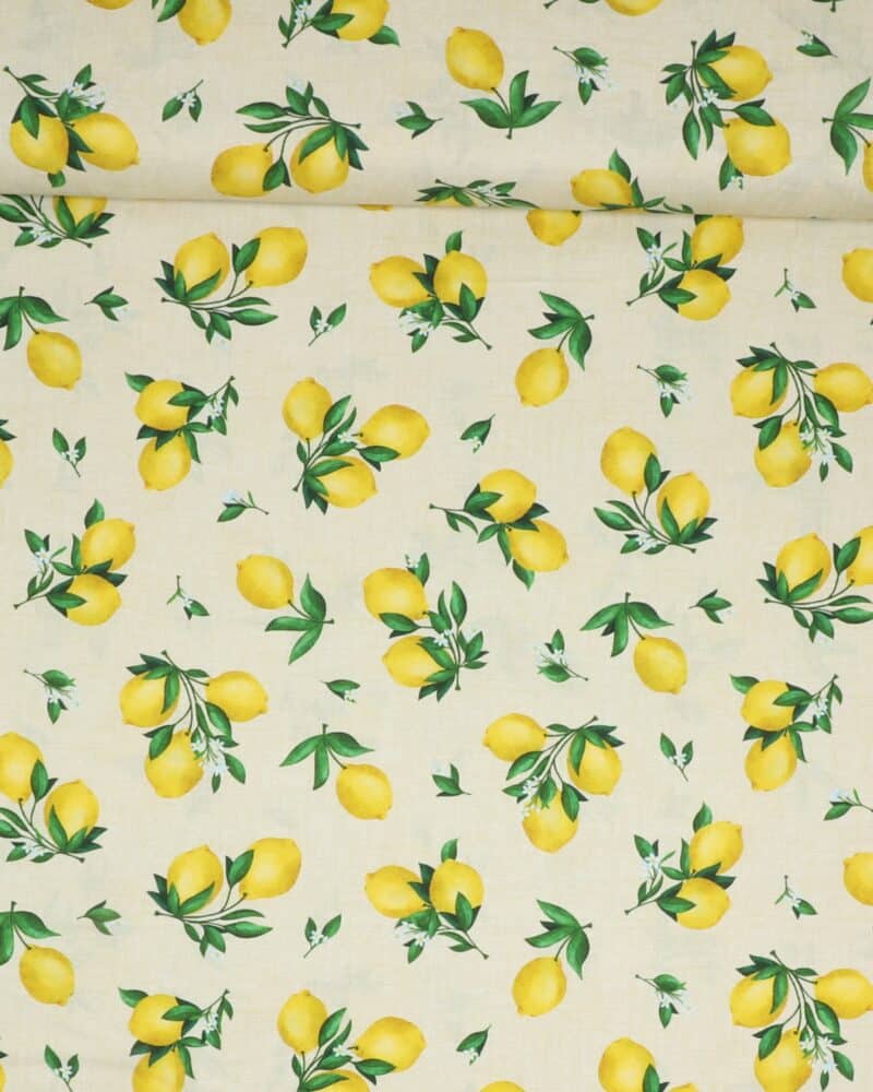 Lemon fresh, citroner på kitfarvet bund - Patchwork - Michael Miller Fabrics