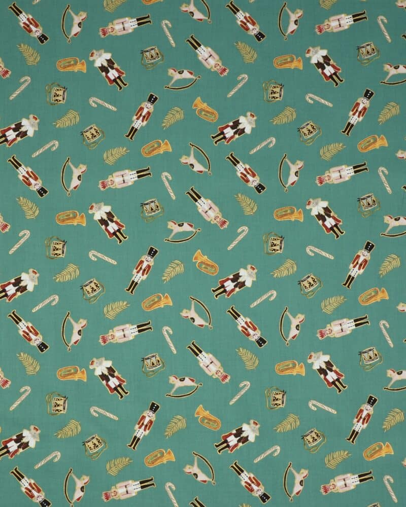 Noel, nøddeknækker figurer på grøn - Patchwork - Figo fabrics