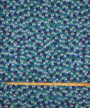 Blå/grøn stedmoderblomst - Bomuld - Stoffabrics
