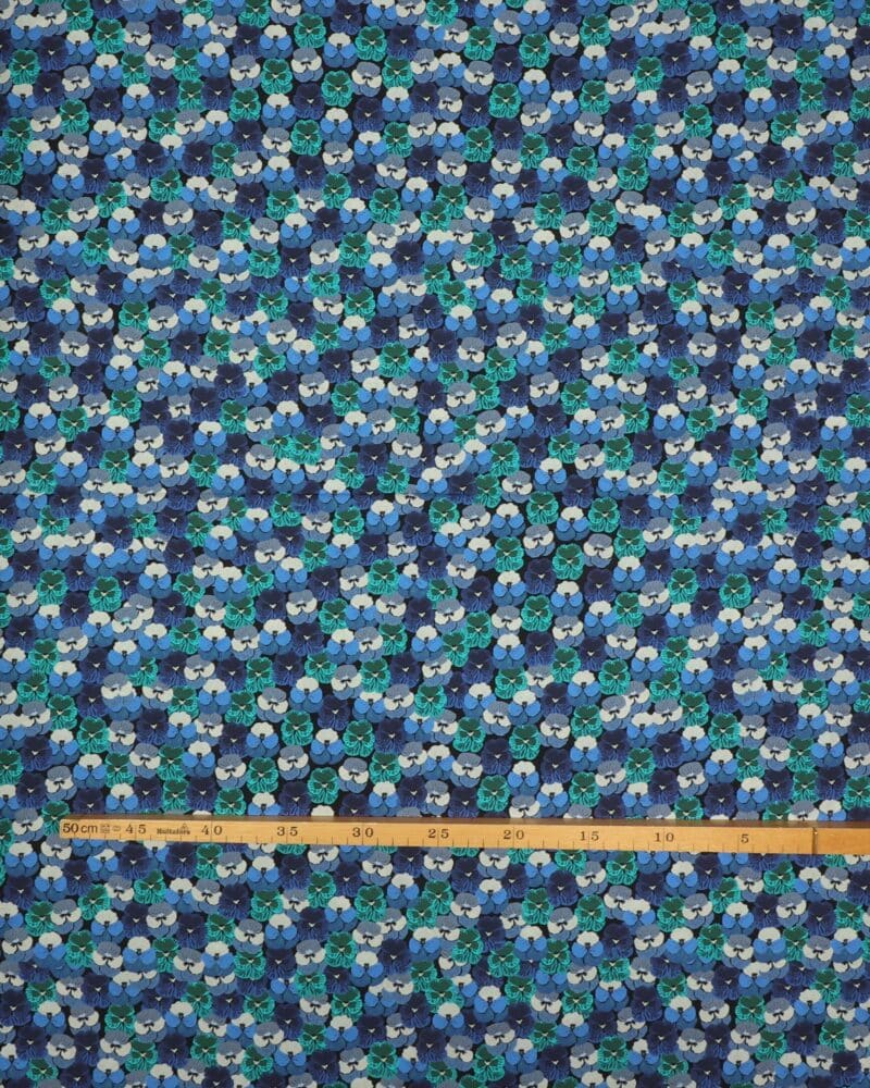 Blå/grøn stedmoderblomst - Bomuld - Stoffabrics