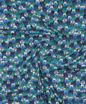 Blå/grøn stedmoderblomst - Bomuld - Stoffabrics