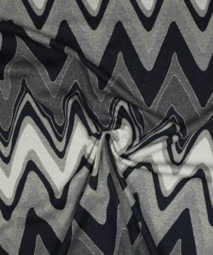 Bølget mønster i grå og blå farver - Jaquard jersey - Info mangler