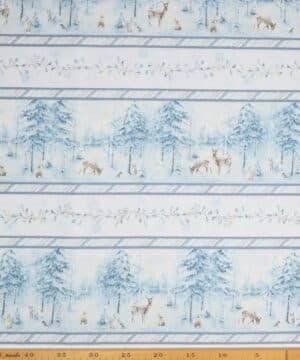 Woodland frost, dyr på stribe i vinterlanskab/blå - Patchwork - Wilmington prints