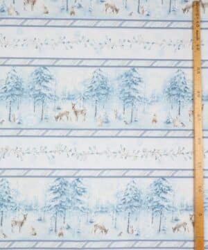 Woodland frost, dyr på stribe i vinterlanskab/blå - Patchwork - Wilmington prints