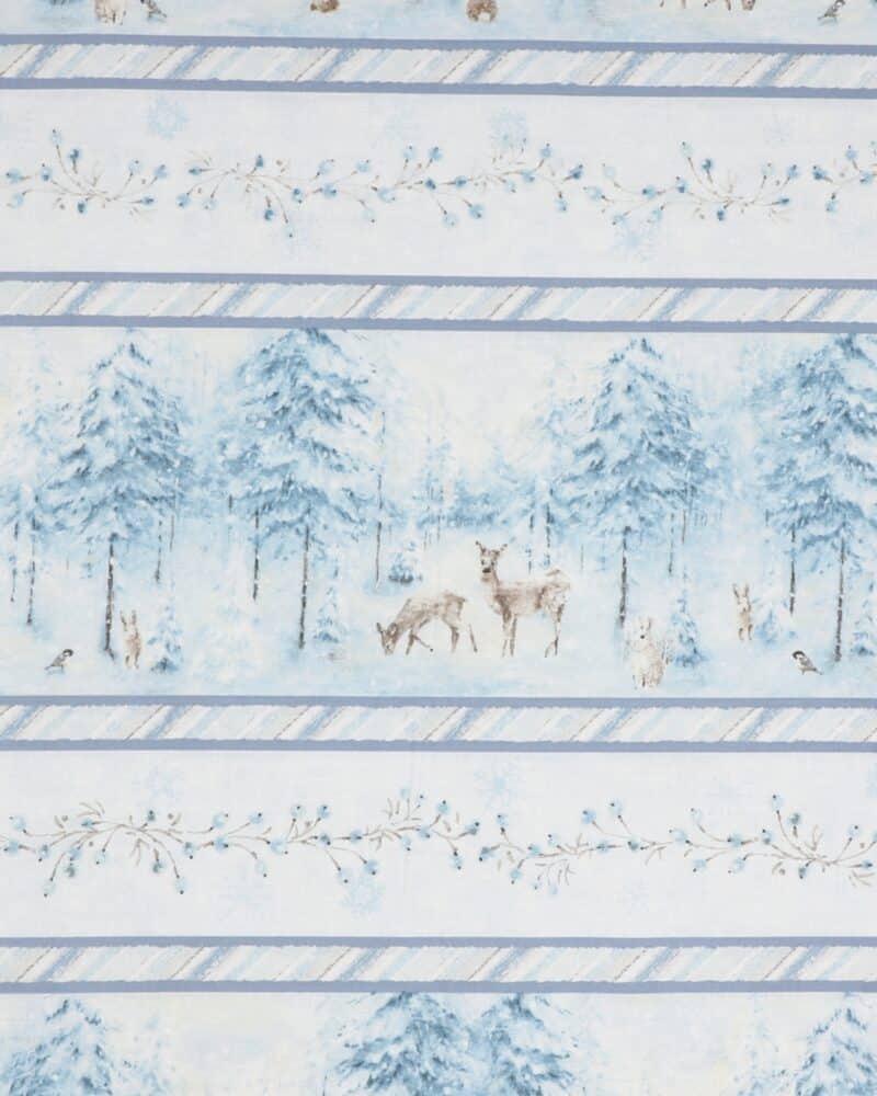 Woodland frost, dyr på stribe i vinterlanskab/blå - Patchwork - Wilmington prints