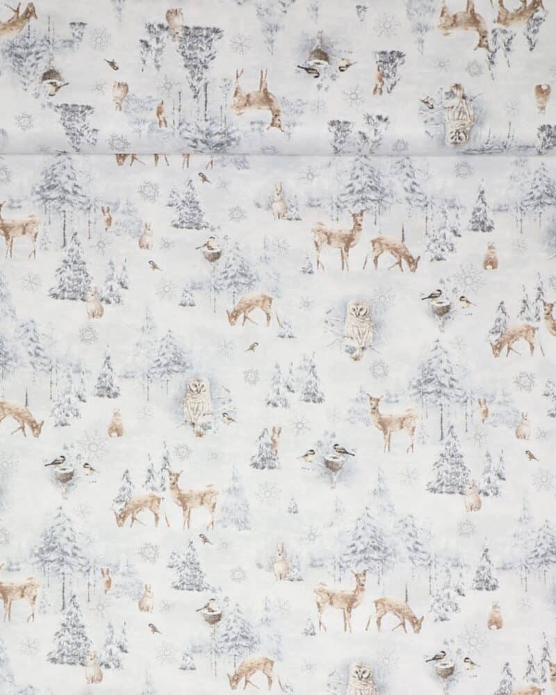 Woodland frost, dyr i vinterlandskab/gråblå - Patchwork - Wilmington prints