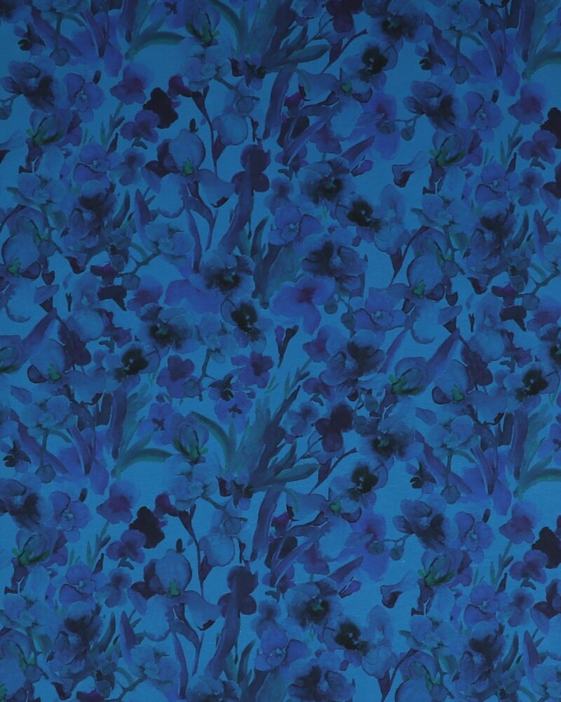 Blomster i blå/blålilla - Jersey - Stoffabrics