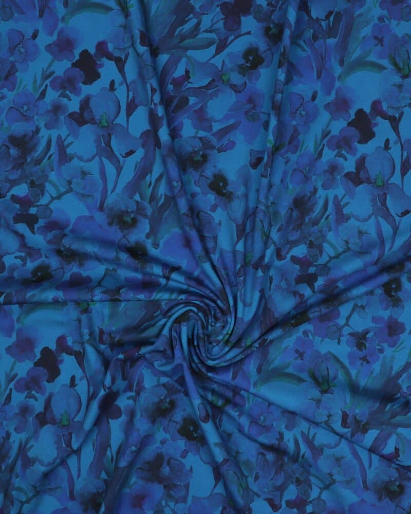Blomster i blå/blålilla - Jersey - Stoffabrics