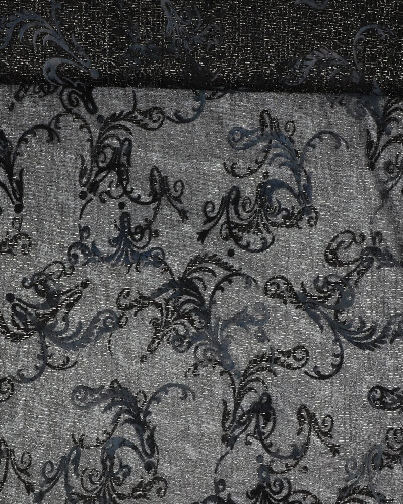 Sort m. mønster og sølv - Polyester - Info mangler